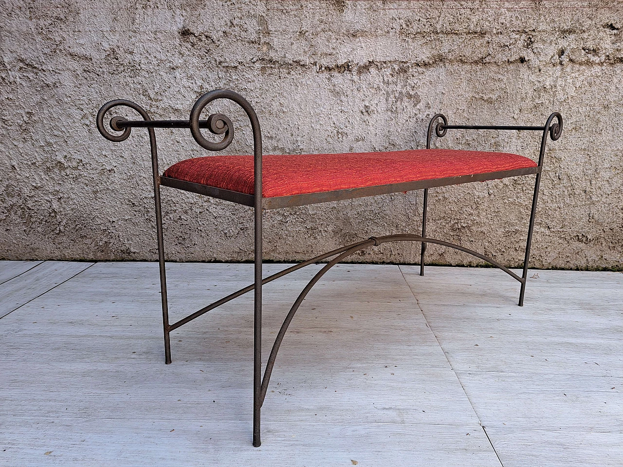 Wrought iron bench with fabric seat, 1990s 4