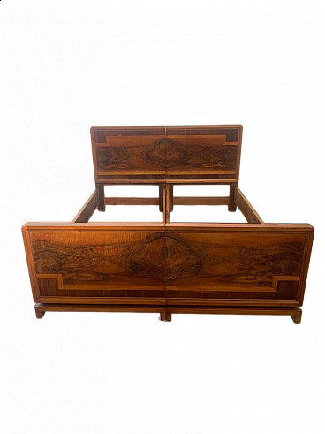 Art Deco double bed in walnut, briar and maple by Vezzani, 1930s