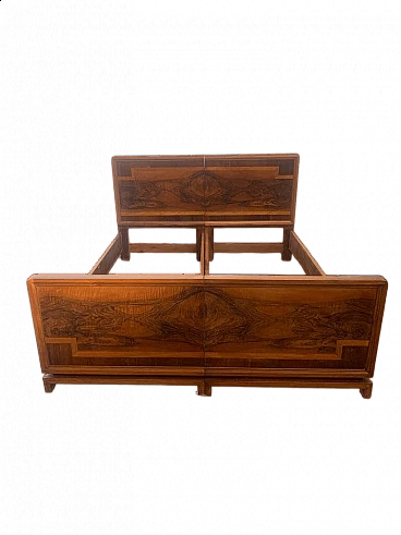 Art Deco double bed in walnut, briar and maple by Vezzani, 1930s