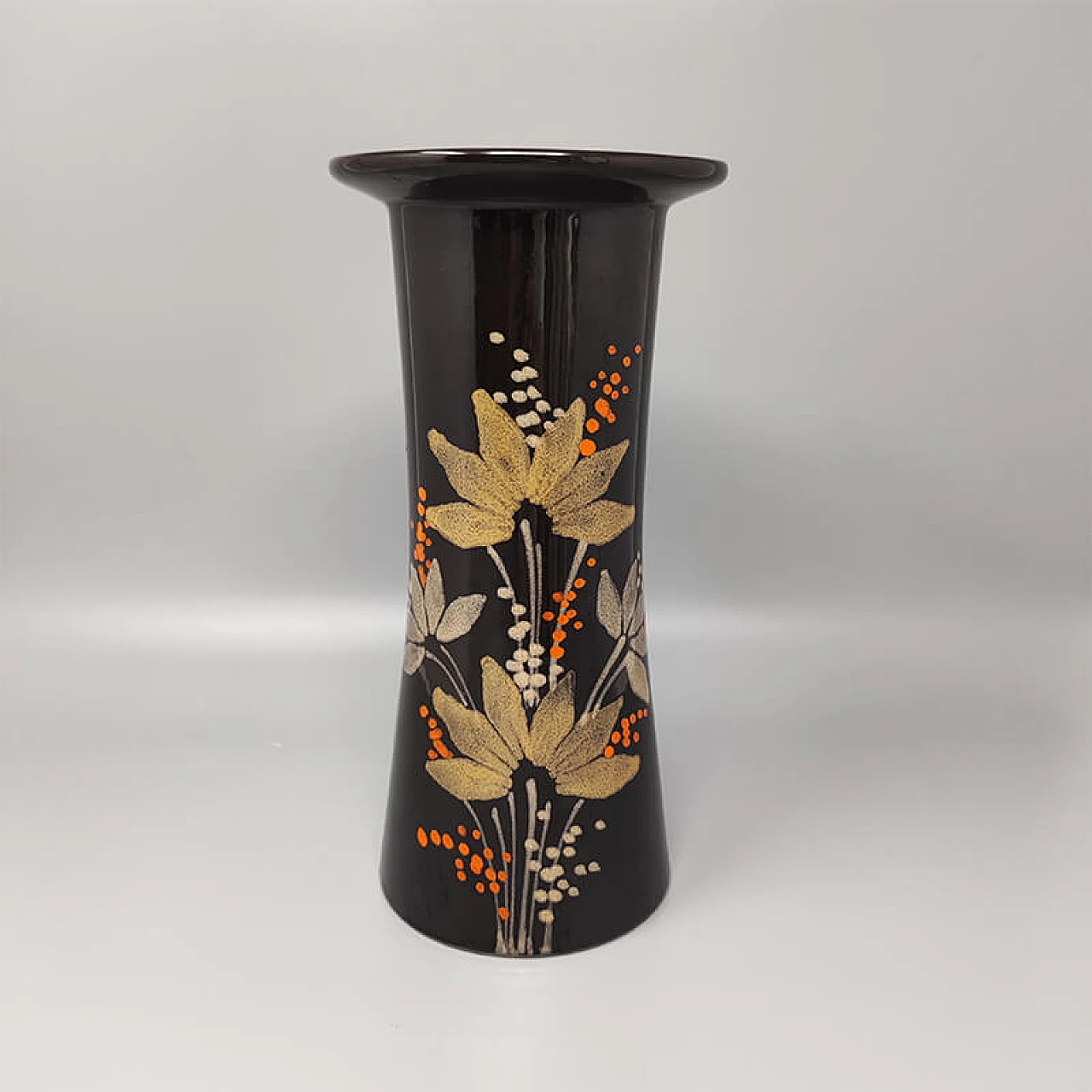 Hand painted brown ceramic vase by SIC, 1970s 1