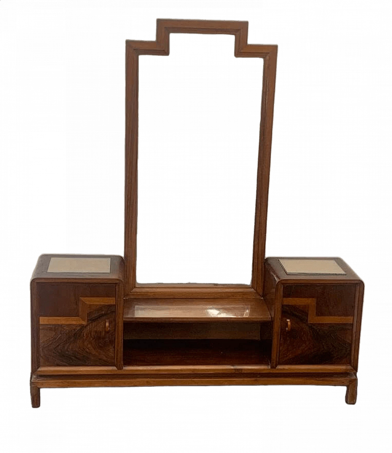 Toeletta con specchiera in noce, radica di noce e acero, anni '30 11