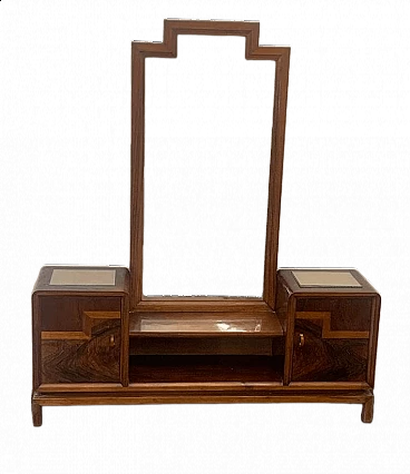 Toeletta con specchiera in noce, radica di noce e acero, anni '30