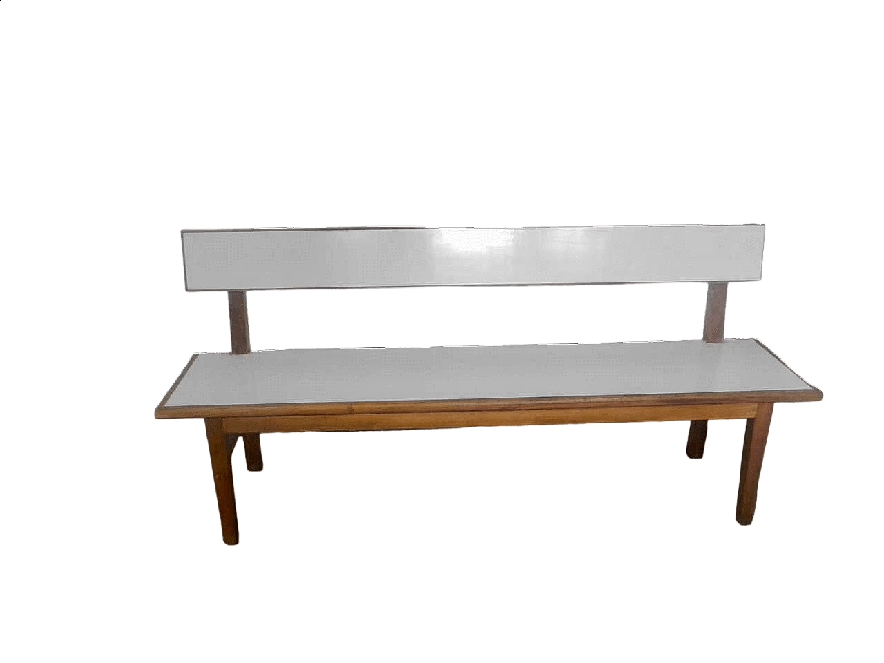 Cherry wood and white formica bench, 1950s 13
