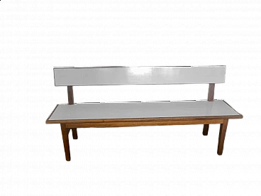 Cherry wood and white formica bench, 1950s