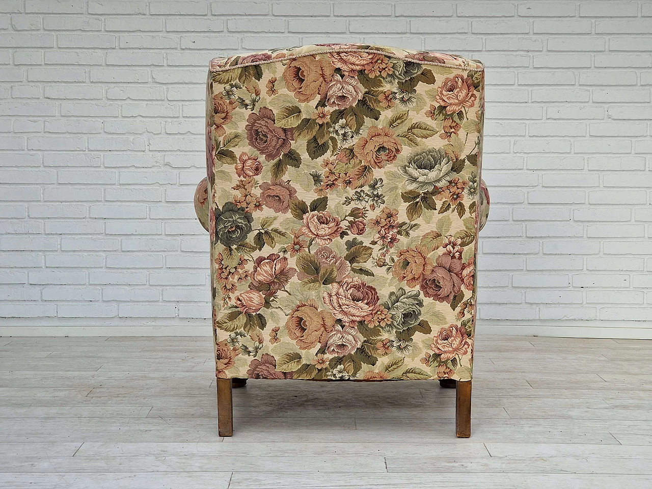 Danish floral patterned armchair with oak legs, 1950s 8