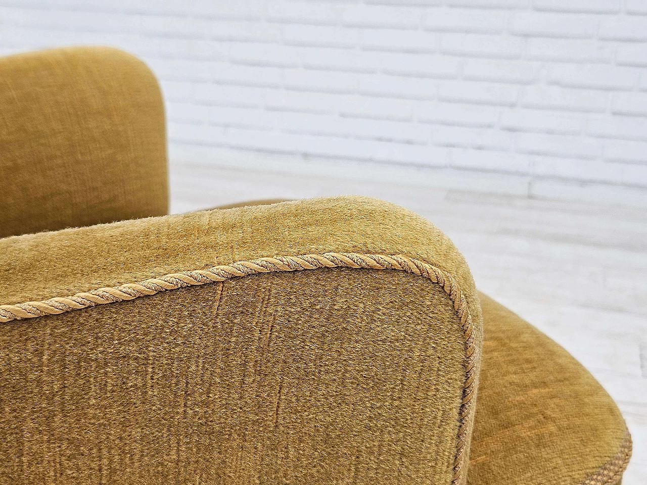 Danish beech and light green velvet armchair with tassels, 1960s 7