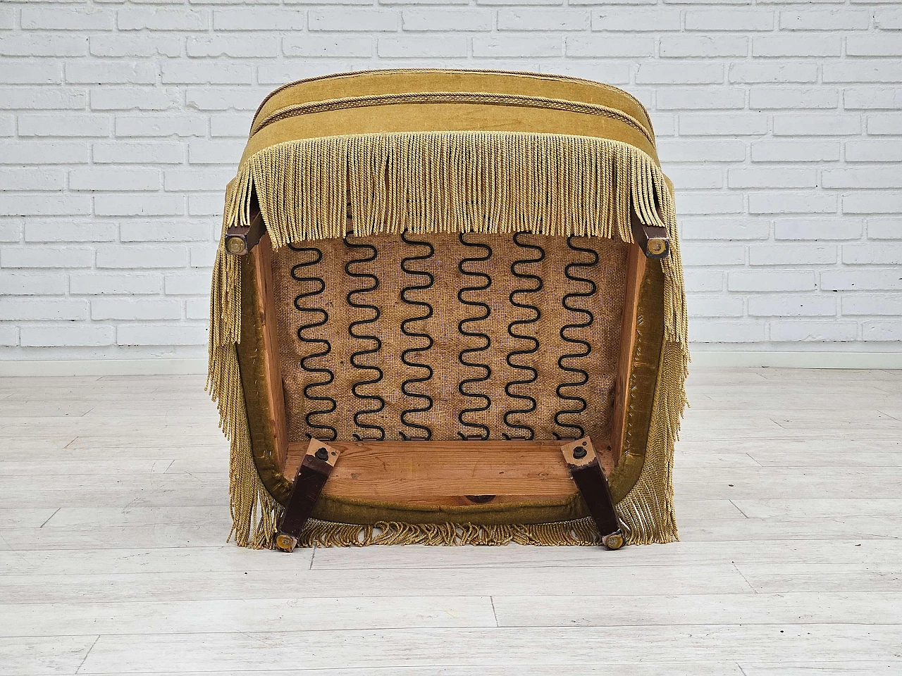 Danish beech and light green velvet armchair with tassels, 1960s 12