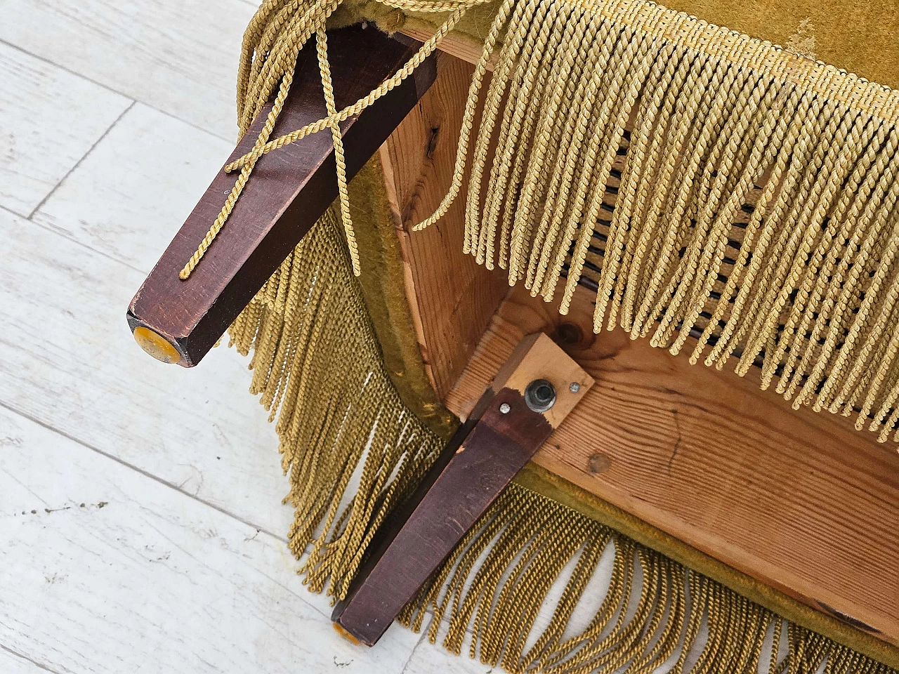 Danish beech and light green velvet armchair with tassels, 1960s 13