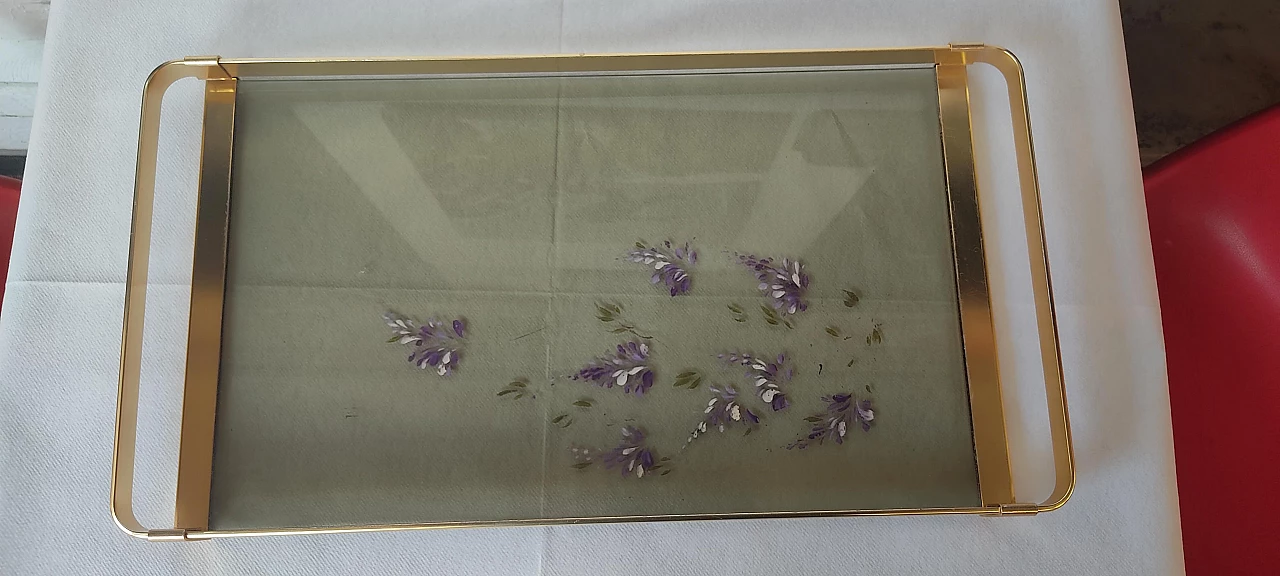Brass and decorated smoked glass serving tray, 1950s 8