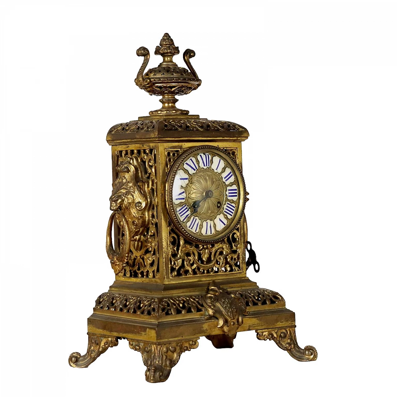 Eclectic gilded and openwork bronze table clock, late 19th century 1