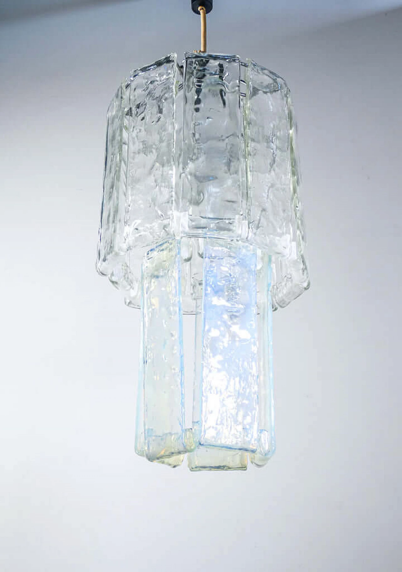 Lampadario in vetro soffiato trasparente e iridescente di F.lli Toso, anni '70 1