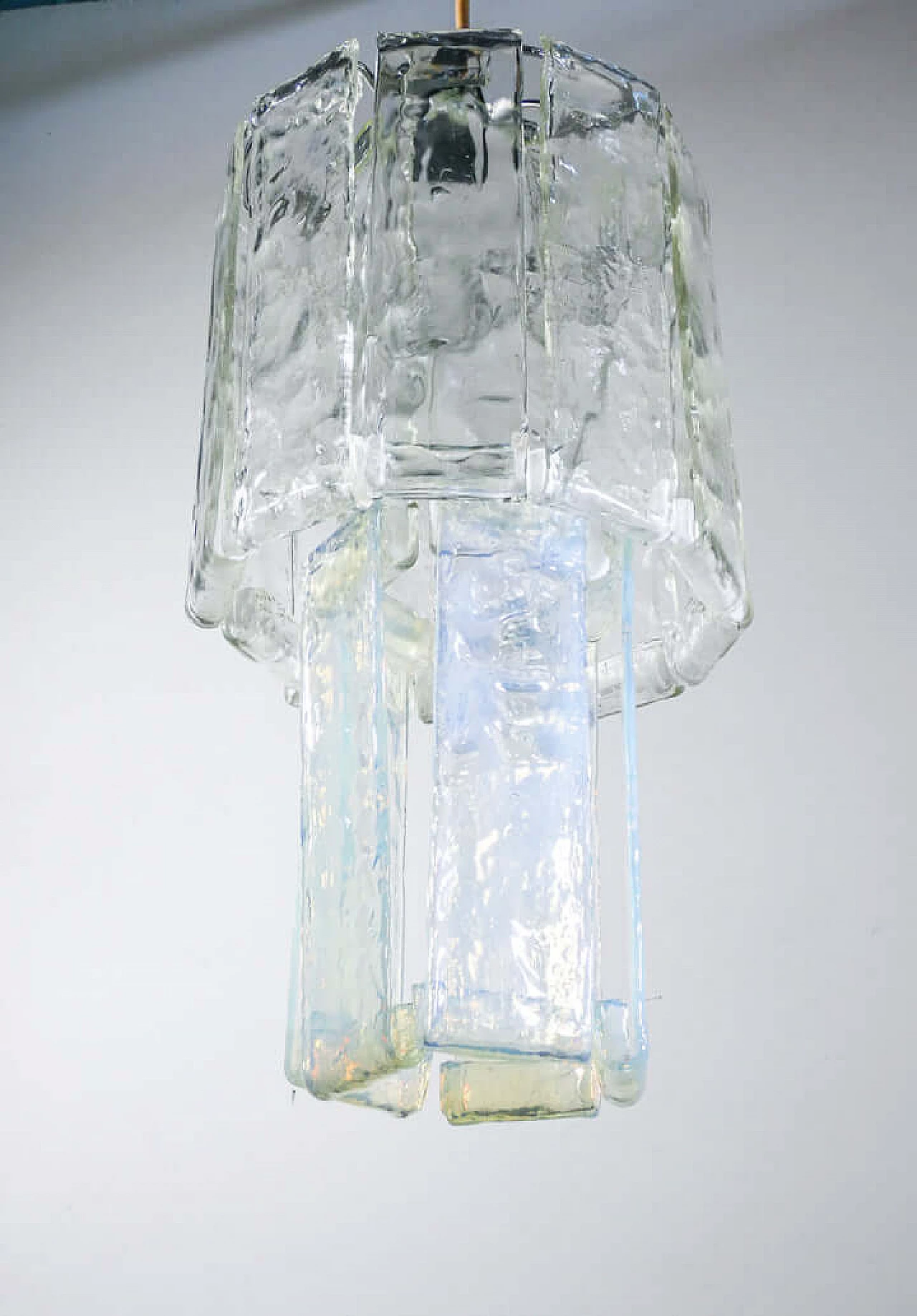 Lampadario in vetro soffiato trasparente e iridescente di F.lli Toso, anni '70 4