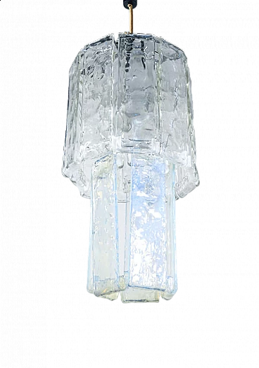 Transparent and iridescent blown glass chandelier by F.lli Toso, 1970s
