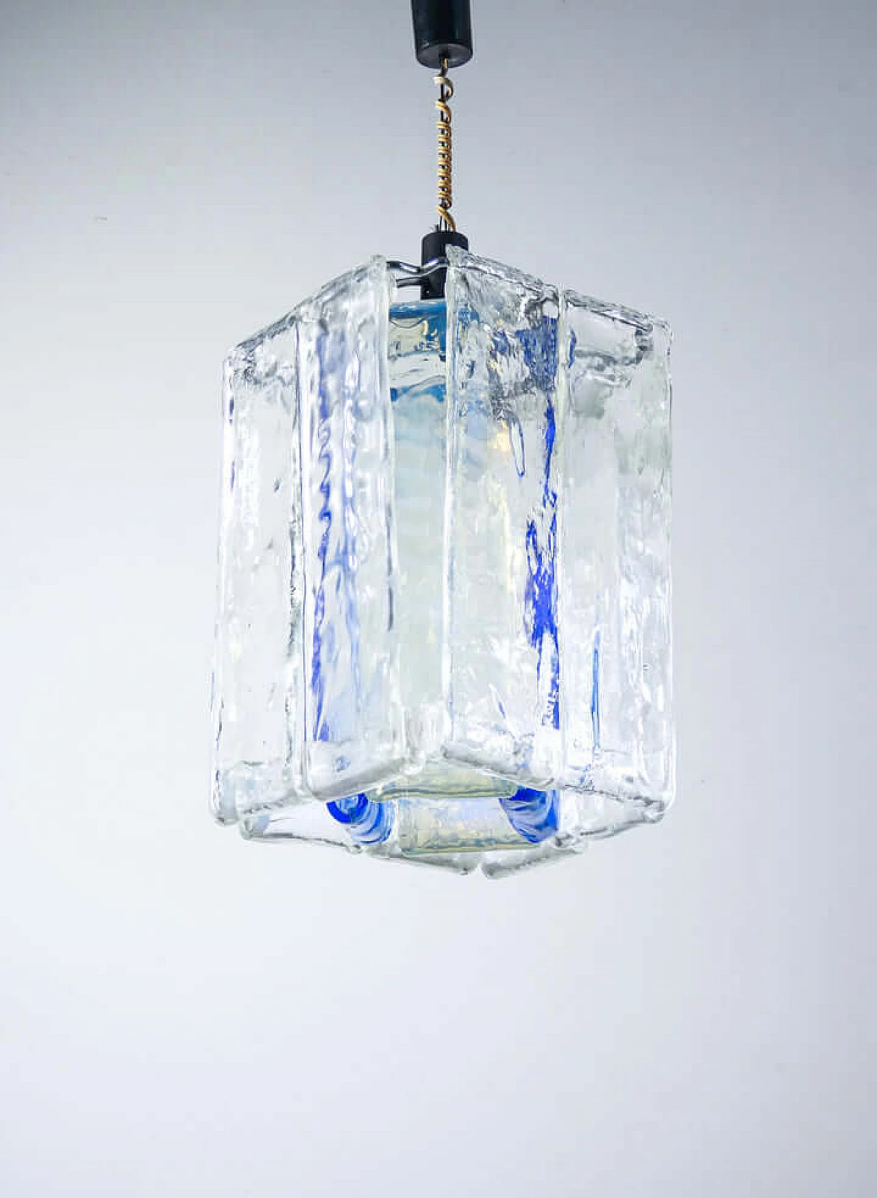 Lampadario in vetro trasparente, iridescente e blu di F.lli Toso, anni '70 1