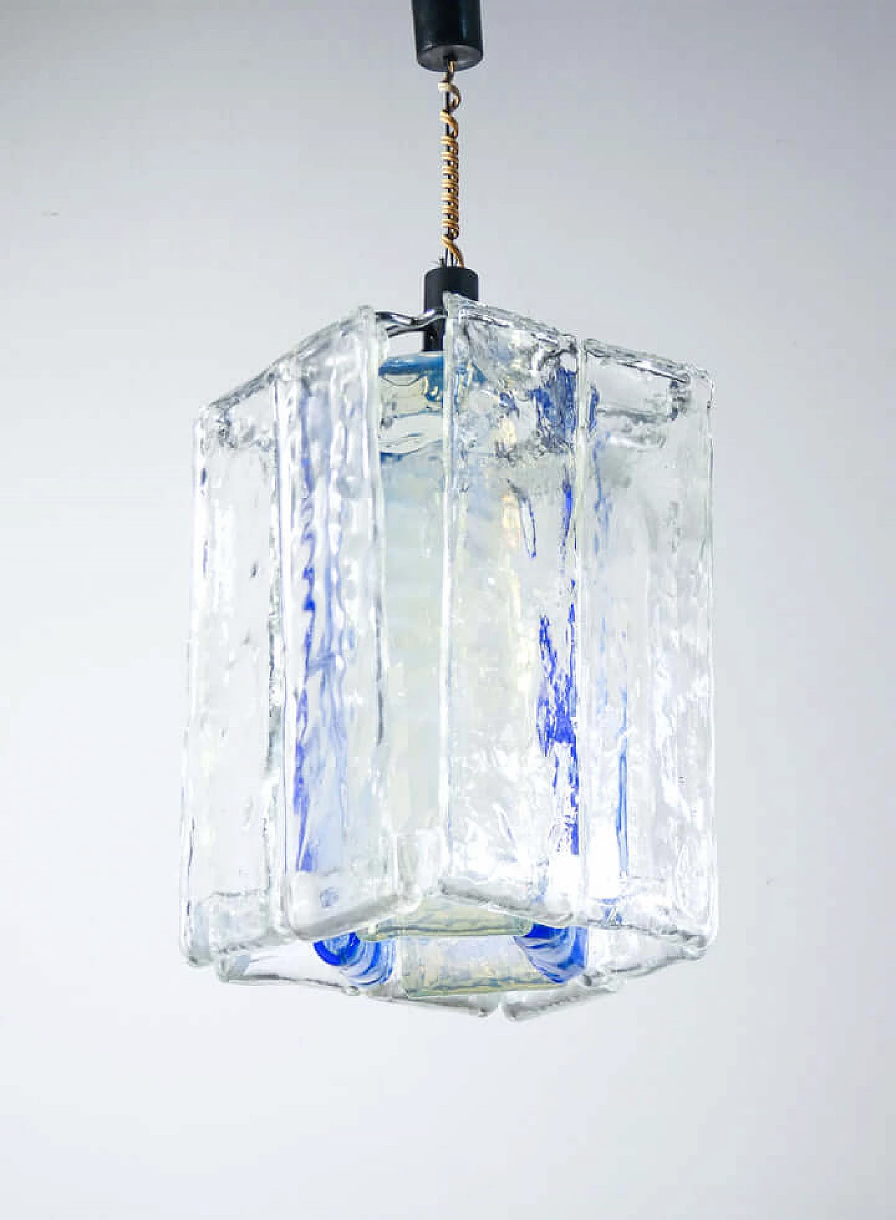 Transparent, iridescent and blue glass chandelier by F.lli Toso, 1970s 2