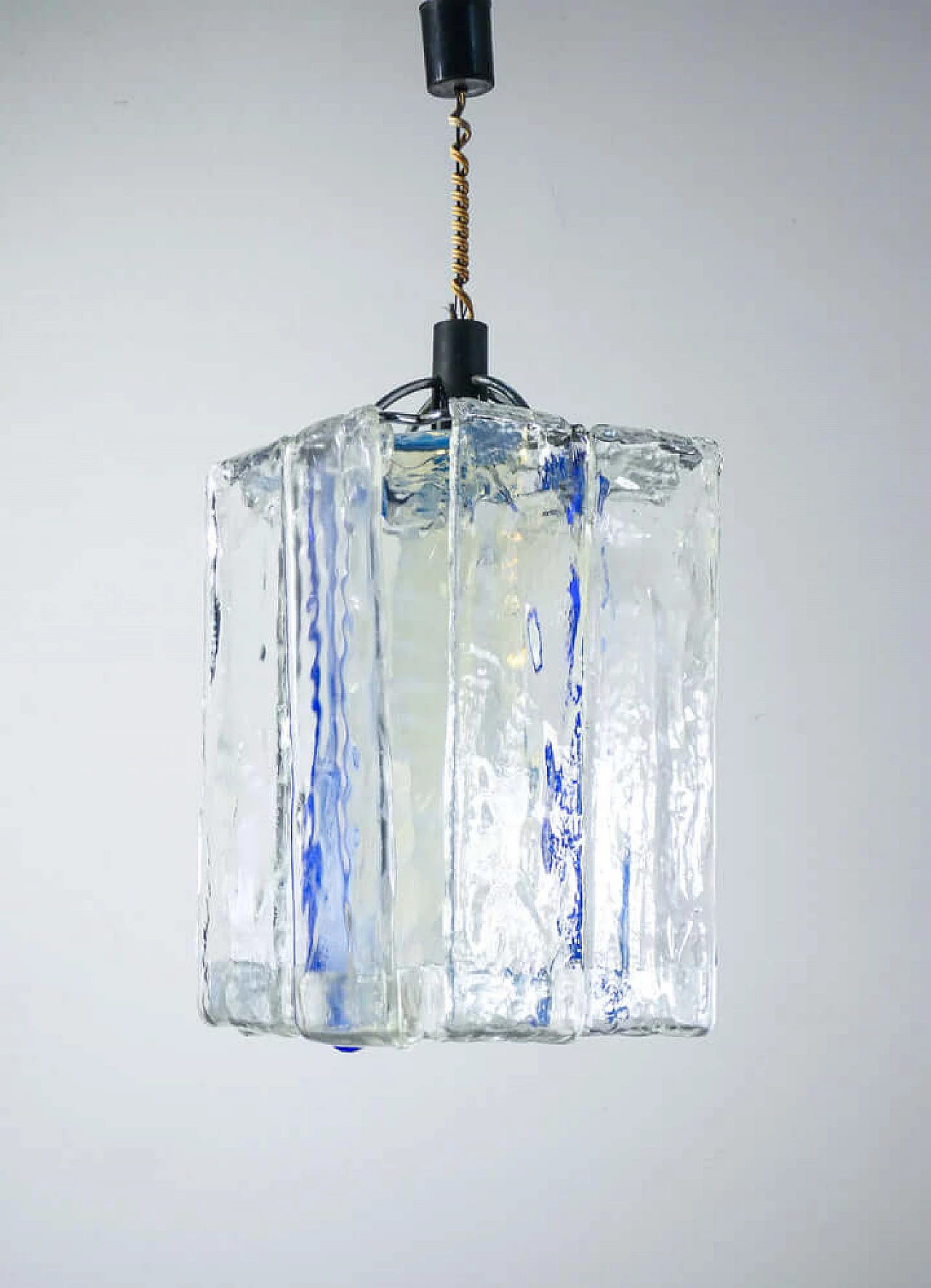 Transparent, iridescent and blue glass chandelier by F.lli Toso, 1970s 3