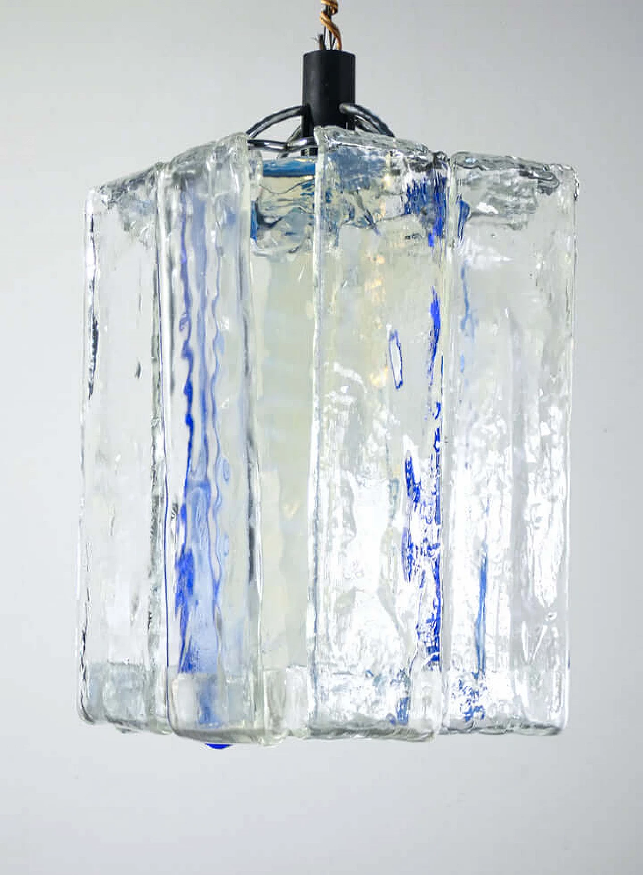 Lampadario in vetro trasparente, iridescente e blu di F.lli Toso, anni '70 4
