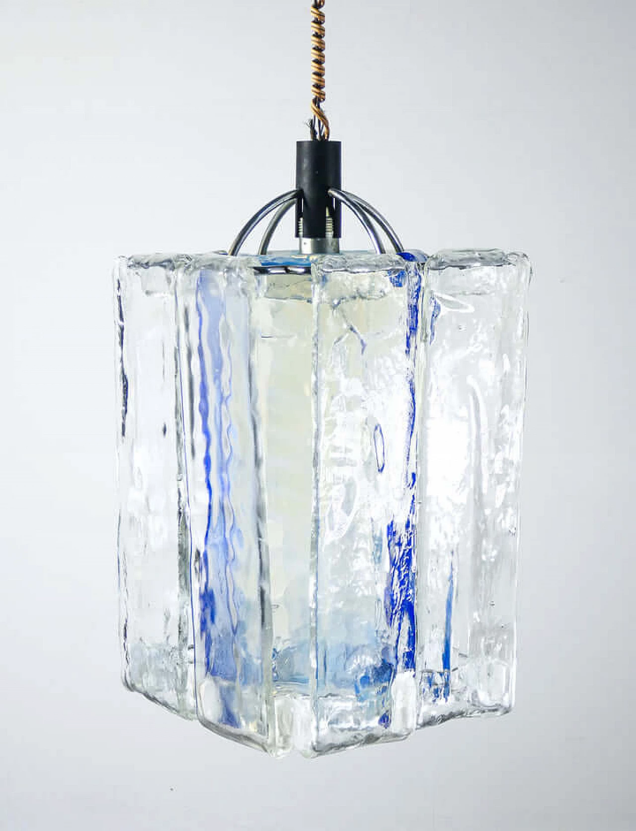 Transparent, iridescent and blue glass chandelier by F.lli Toso, 1970s 5