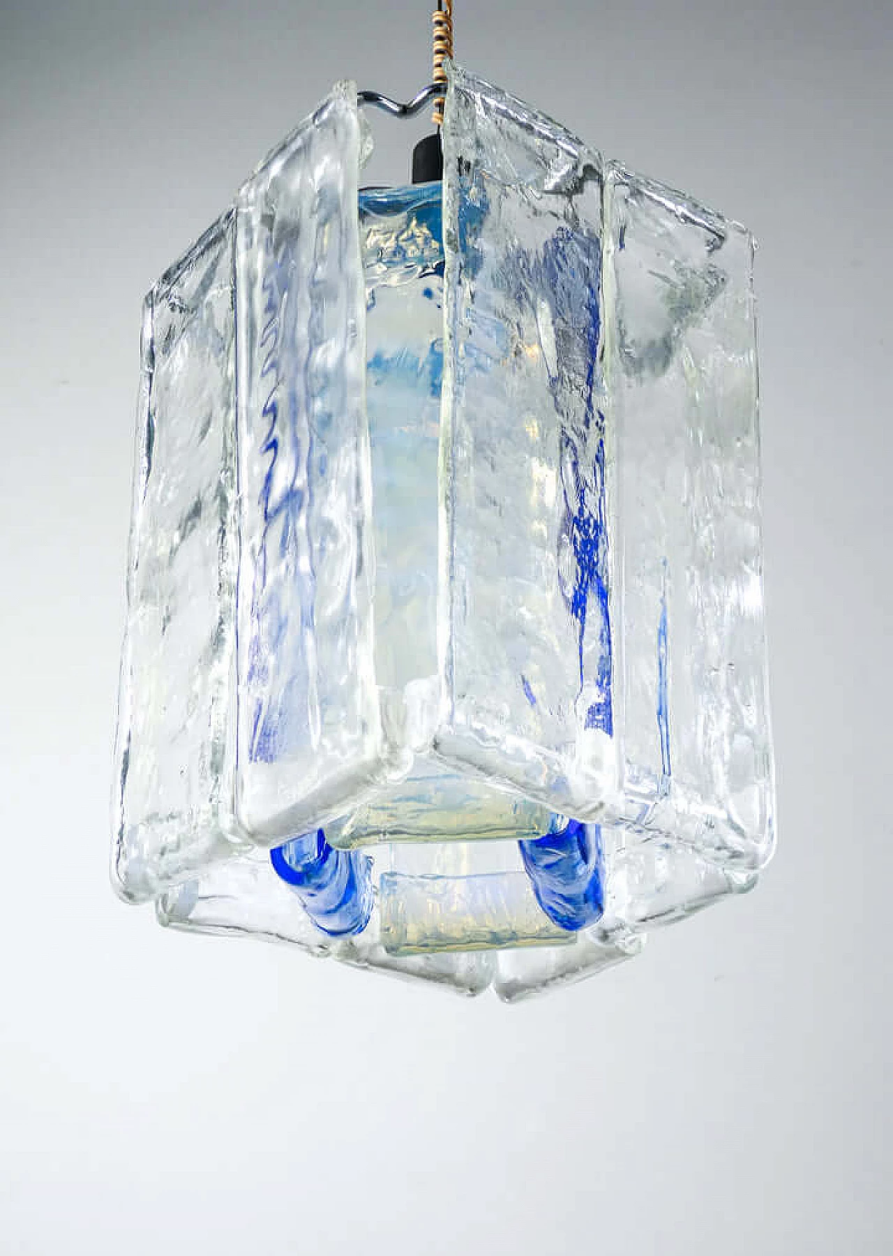 Lampadario in vetro trasparente, iridescente e blu di F.lli Toso, anni '70 6