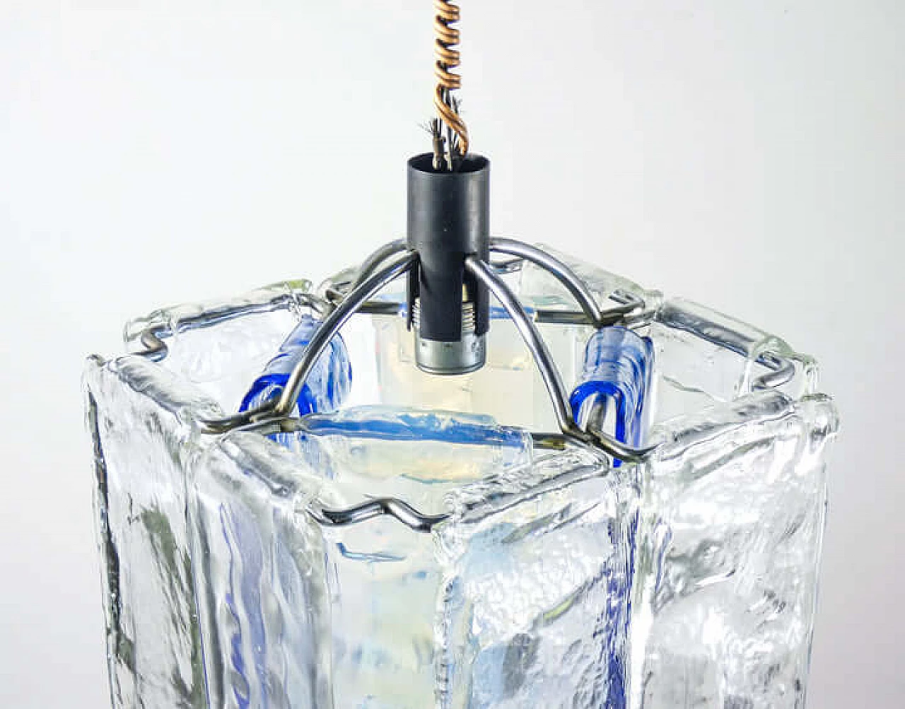 Transparent, iridescent and blue glass chandelier by F.lli Toso, 1970s 8