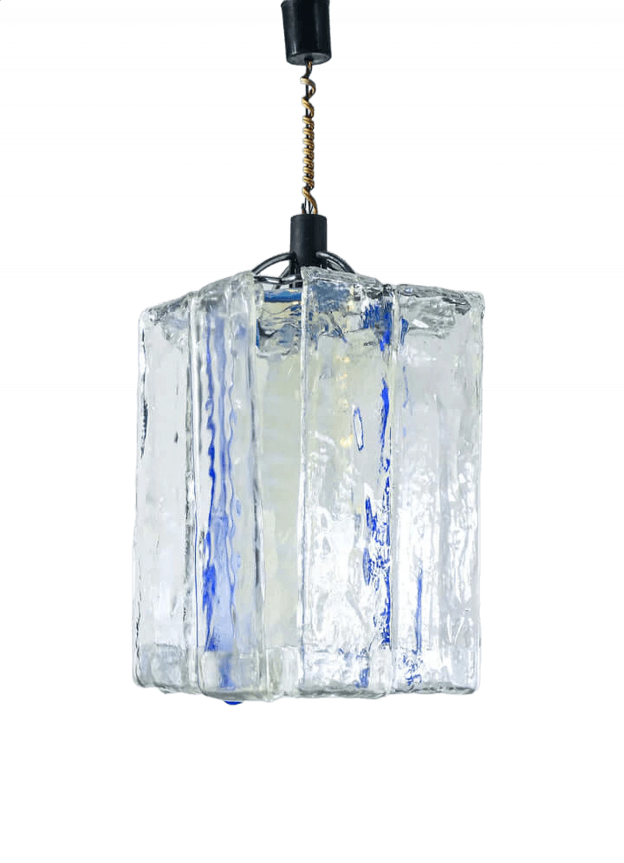 Transparent, iridescent and blue glass chandelier by F.lli Toso, 1970s 9