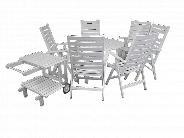 6 Calligaris chairs with beechwood round table and trolley, 1970s