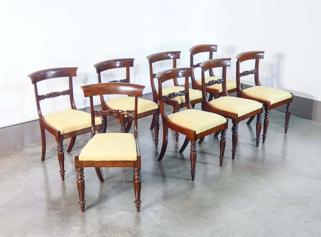 8 Directoire chairs in solid beech and fabric, early 19th century 1