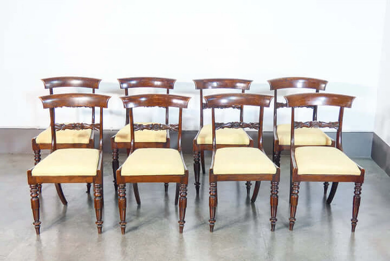 8 Directoire chairs in solid beech and fabric, early 19th century 2