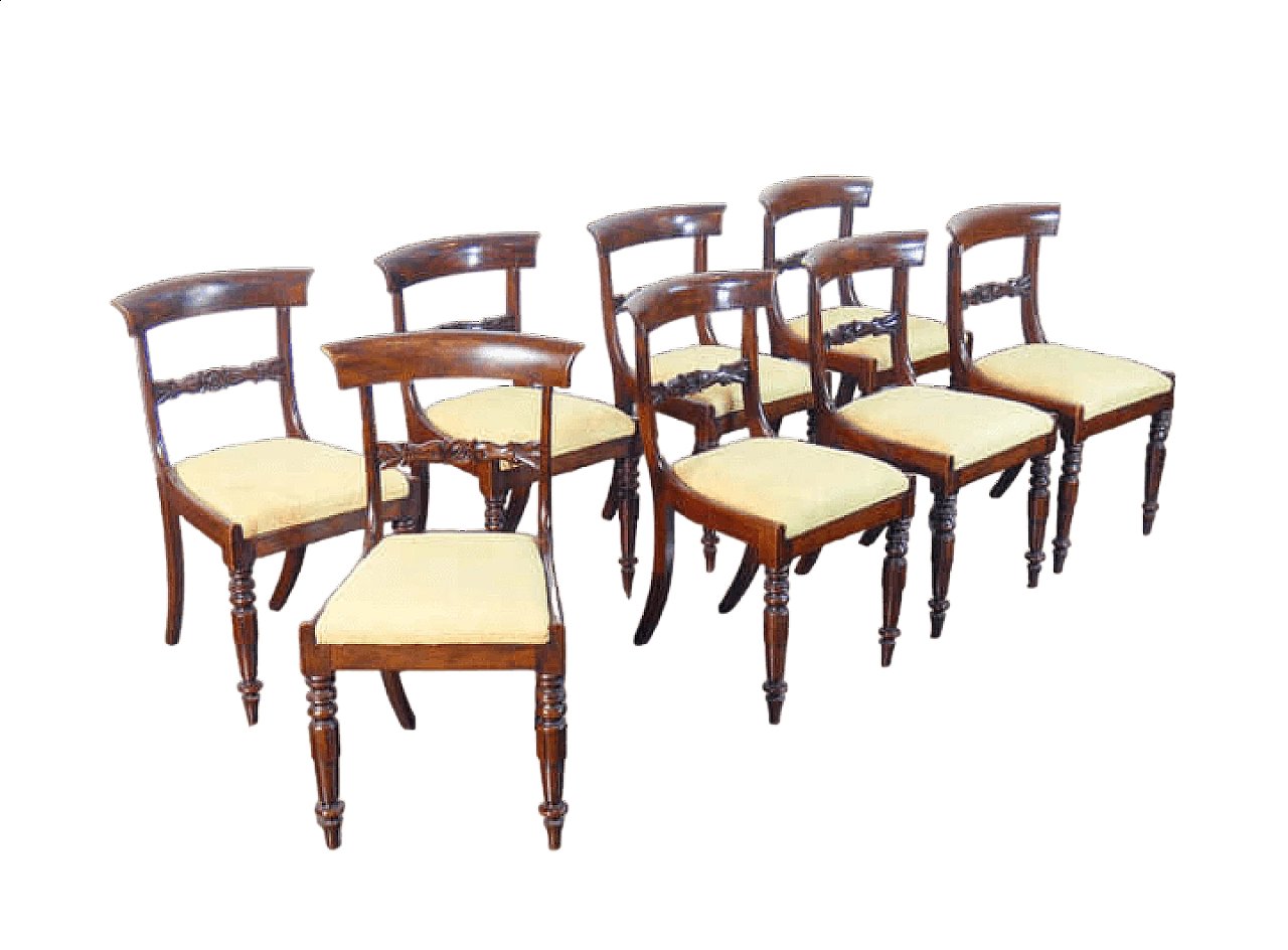 8 Directoire chairs in solid beech and fabric, early 19th century 14