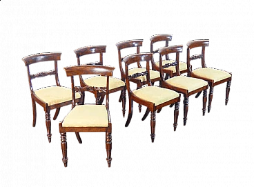 8 Directoire chairs in solid beech and fabric, early 19th century