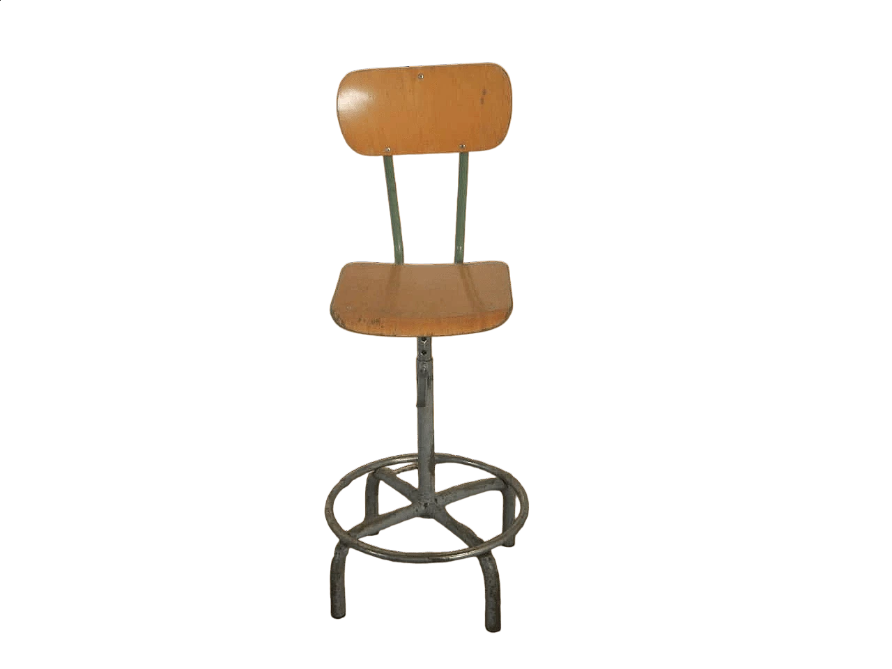 Beech back stool with wheels, 1950s 10