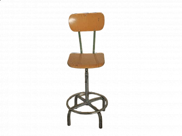 Beech back stool with wheels, 1950s
