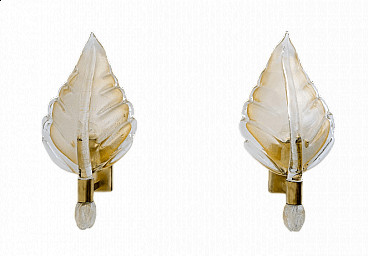 Pair of brass and glass wall lights by Tomaso Buzzi for Venini, 1950s