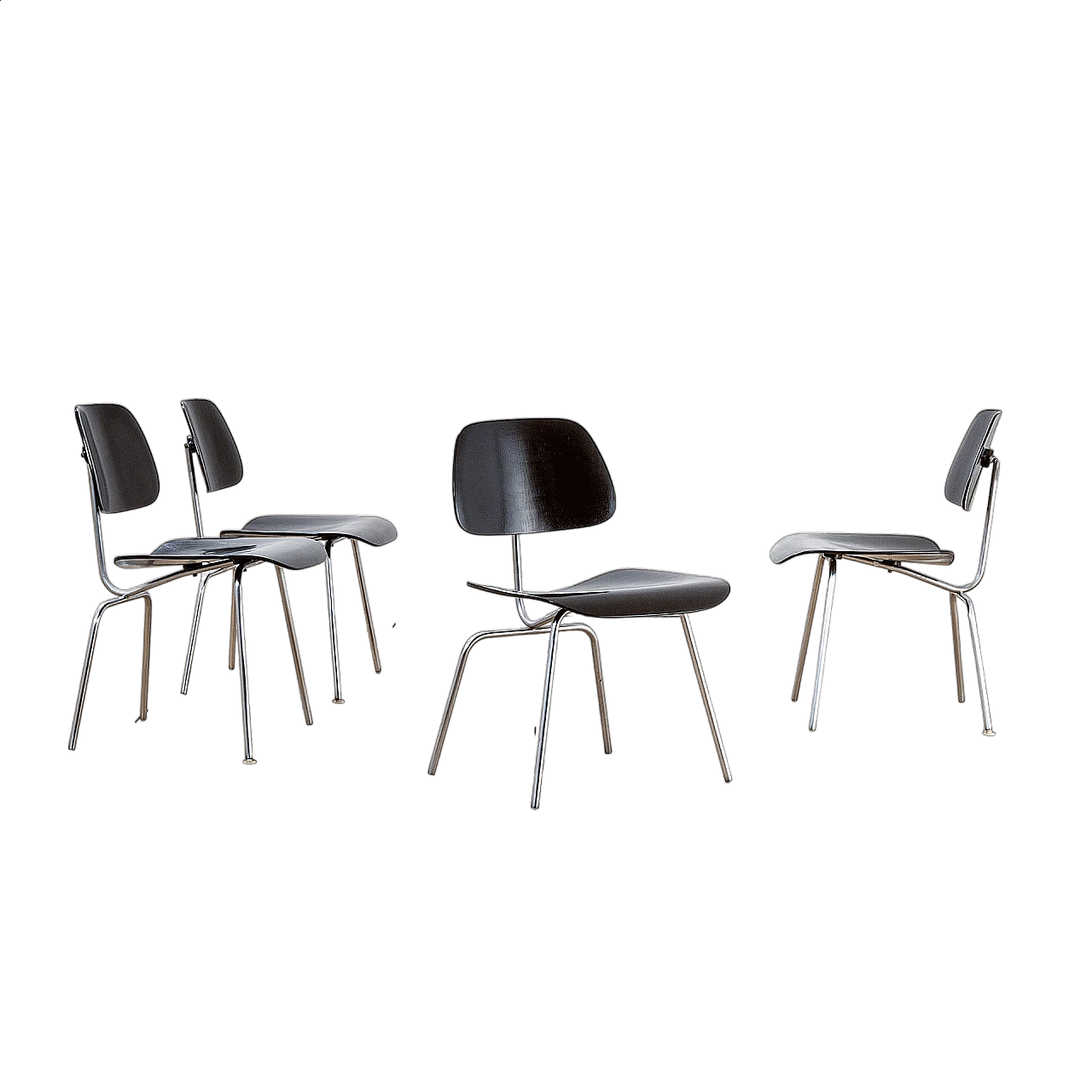 4 DCM chairs in steel and black lacquered wood by Charles Eames, 1940s 7
