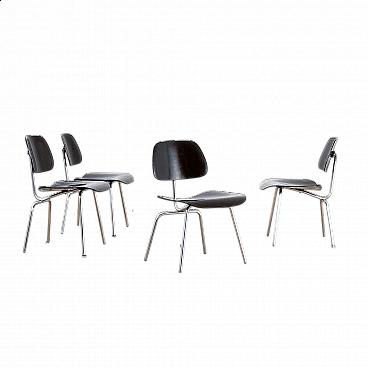 4 DCM chairs in steel and black lacquered wood by Charles Eames, 1940s