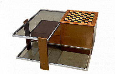 Coffee table with bar compartment and chessboard attributed to Claudio Salocchi, 1970s