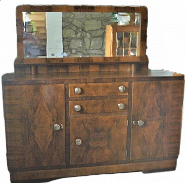 Art Deco sideboard in burl and Makassar ebony with mirror, 1940s