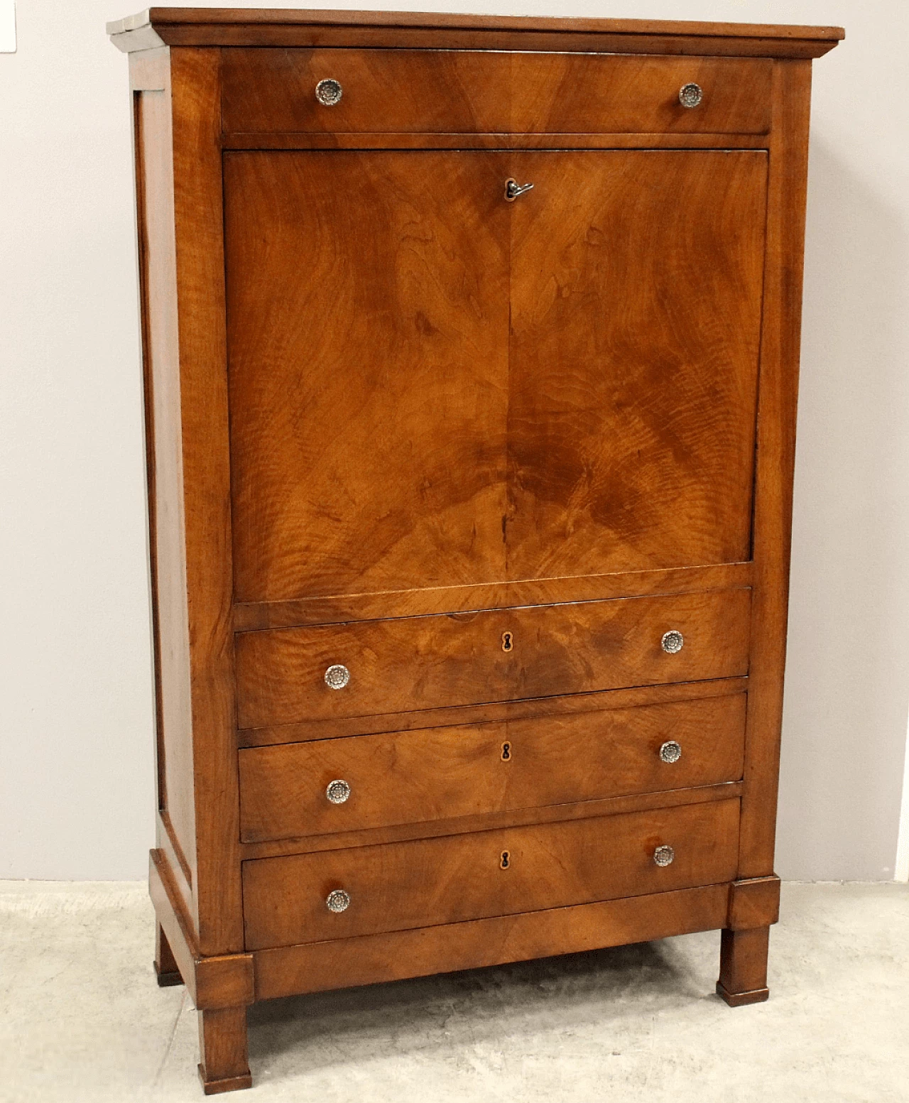Empire solid walnut and walnut paneled secrétaire, early 19th century 1