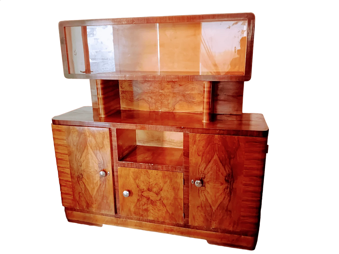 Art Deco sideboard in burl and Makassar ebony with display cabinet, 1940s 17
