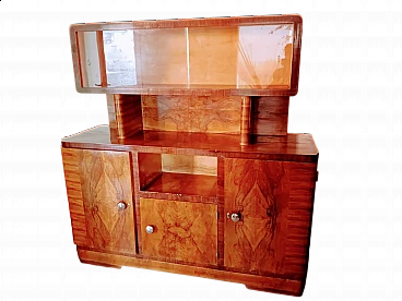 Art Deco sideboard in burl and Makassar ebony with display cabinet, 1940s