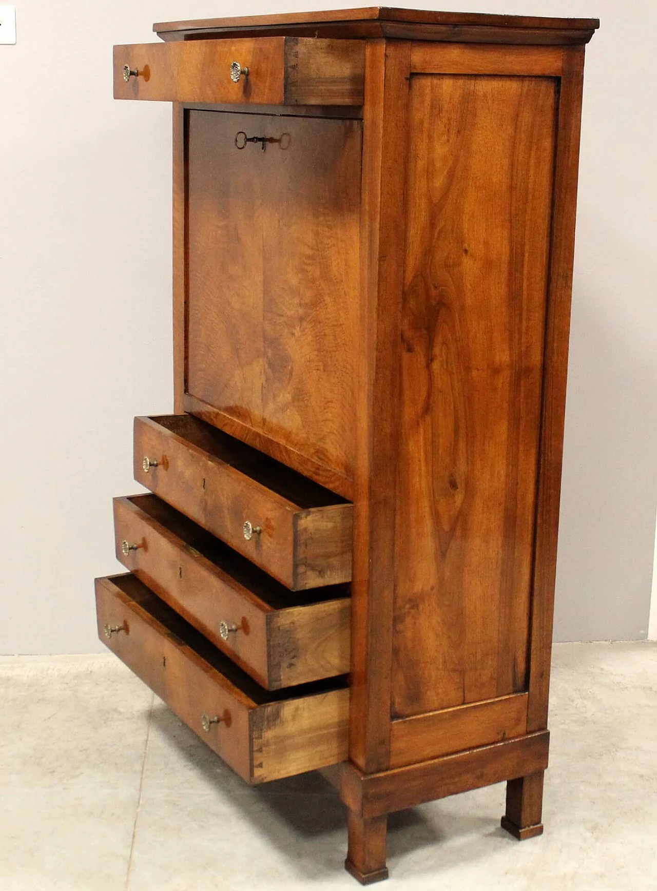 Empire solid walnut and walnut paneled secrétaire, early 19th century 2