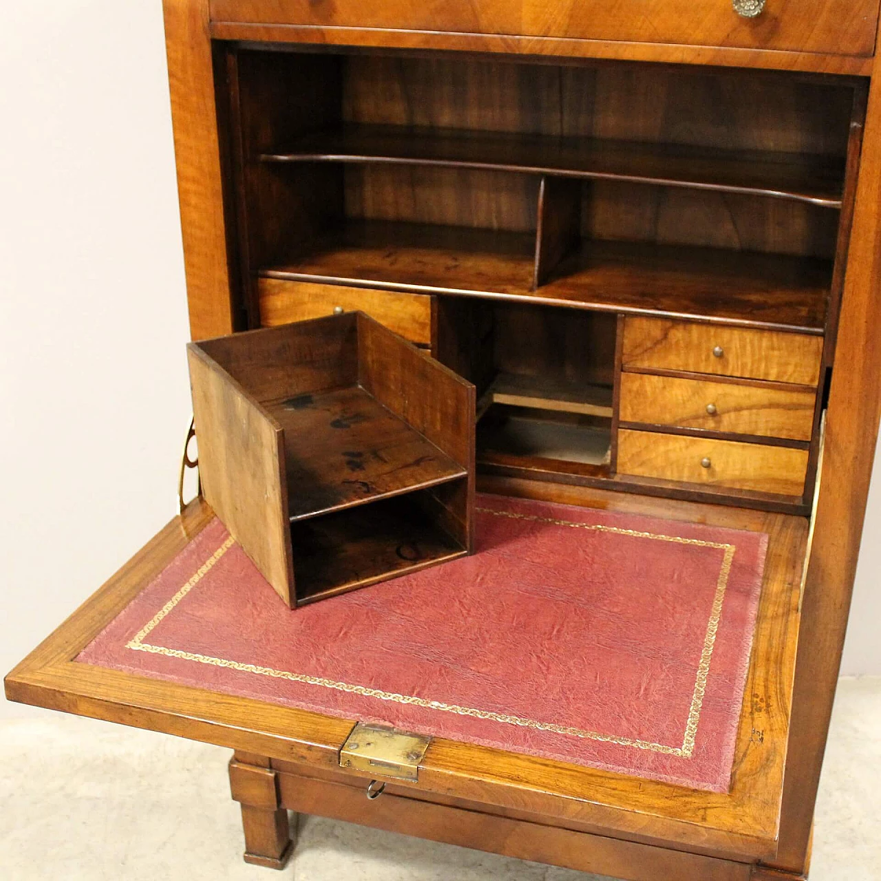 Empire solid walnut and walnut paneled secrétaire, early 19th century 6