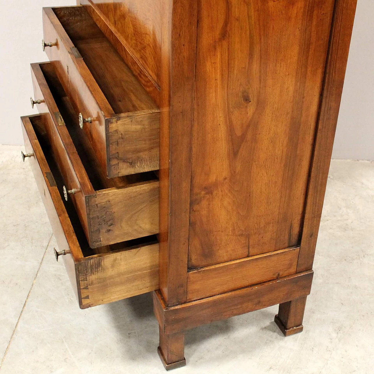 Empire solid walnut and walnut paneled secrétaire, early 19th century 7