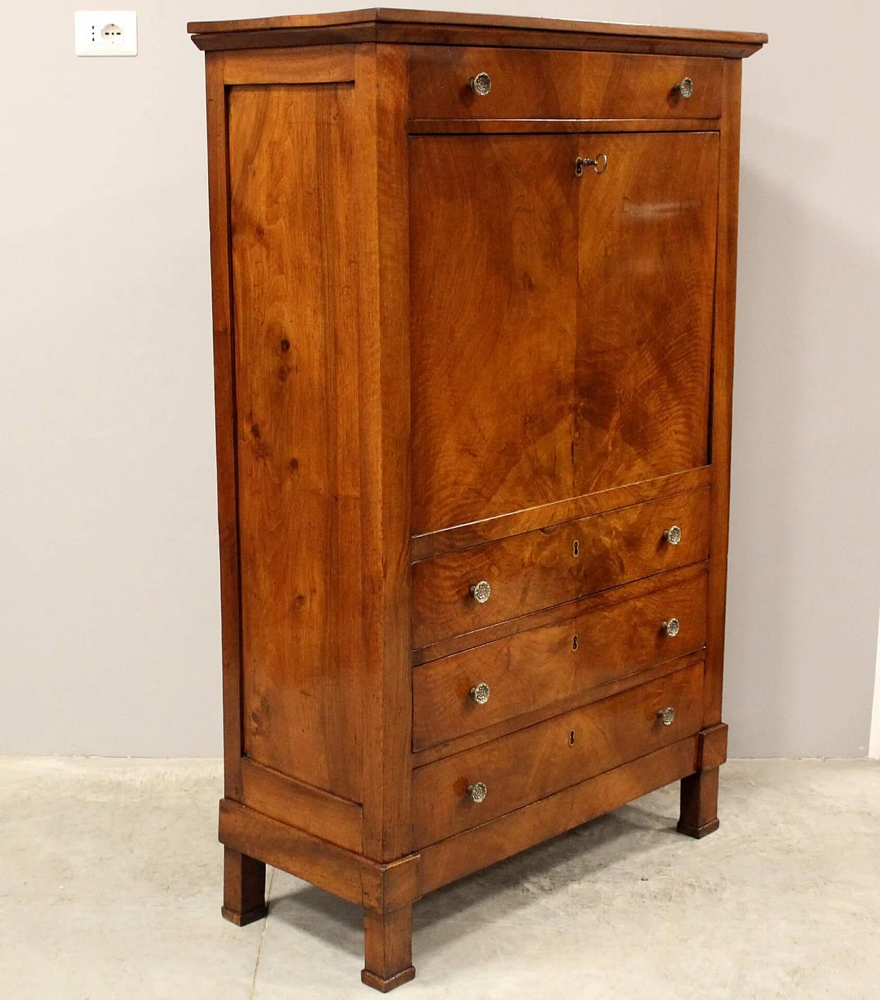 Empire solid walnut and walnut paneled secrétaire, early 19th century 8