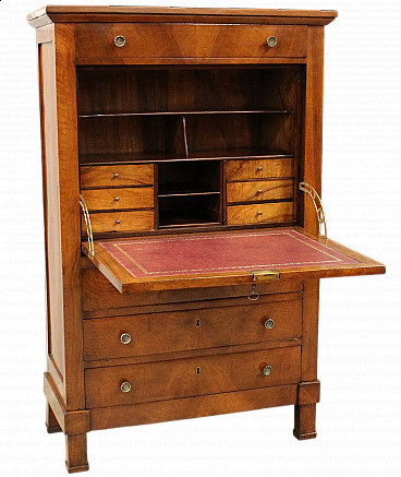 Empire solid walnut and walnut paneled secrétaire, early 19th century