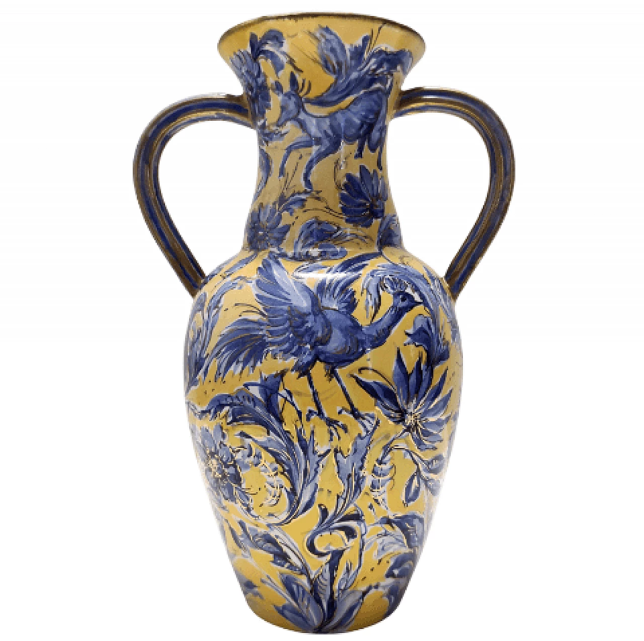 Yellow and blue ceramic amphora vase by Zulimo Aretini, 1950s 1