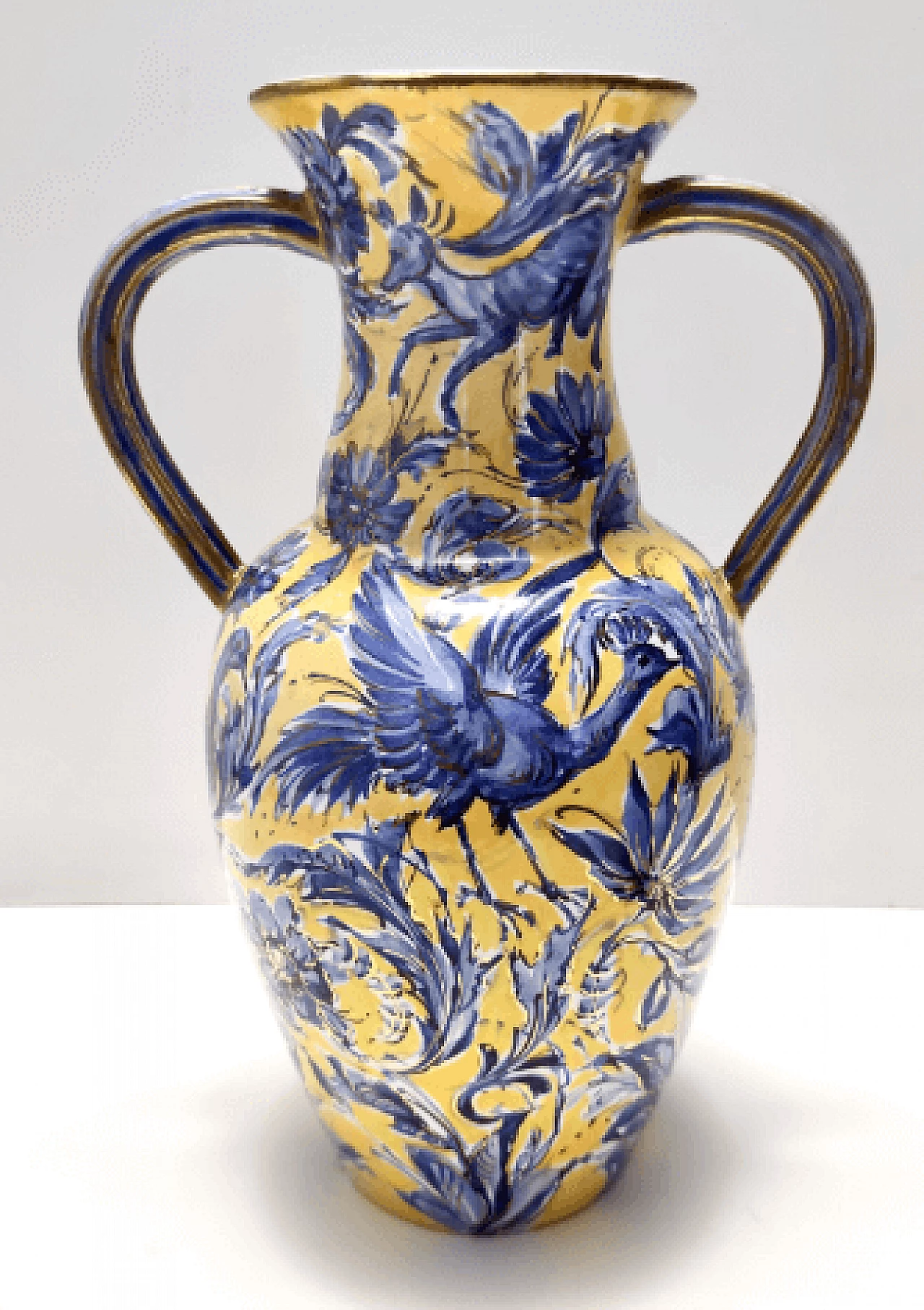 Yellow and blue ceramic amphora vase by Zulimo Aretini, 1950s 4