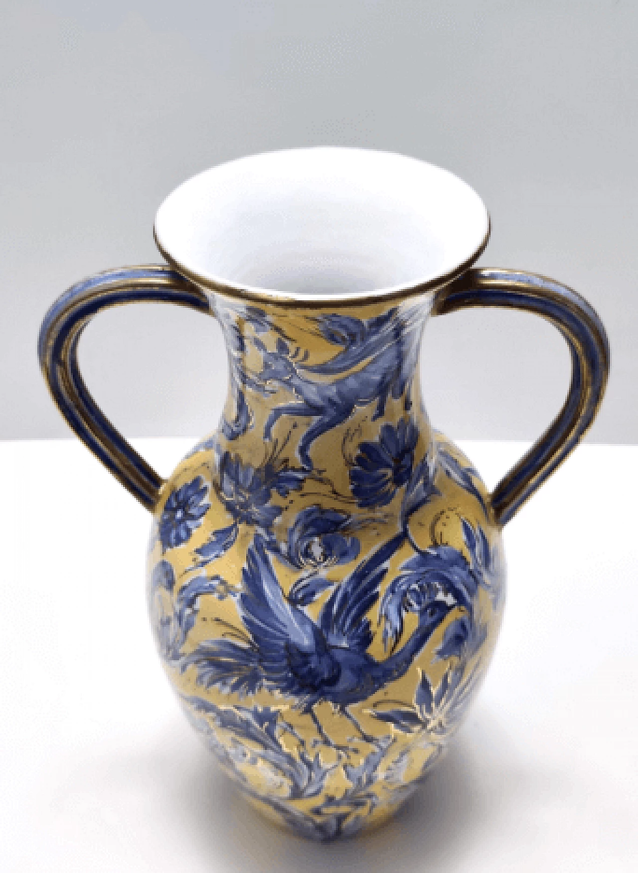 Yellow and blue ceramic amphora vase by Zulimo Aretini, 1950s 5