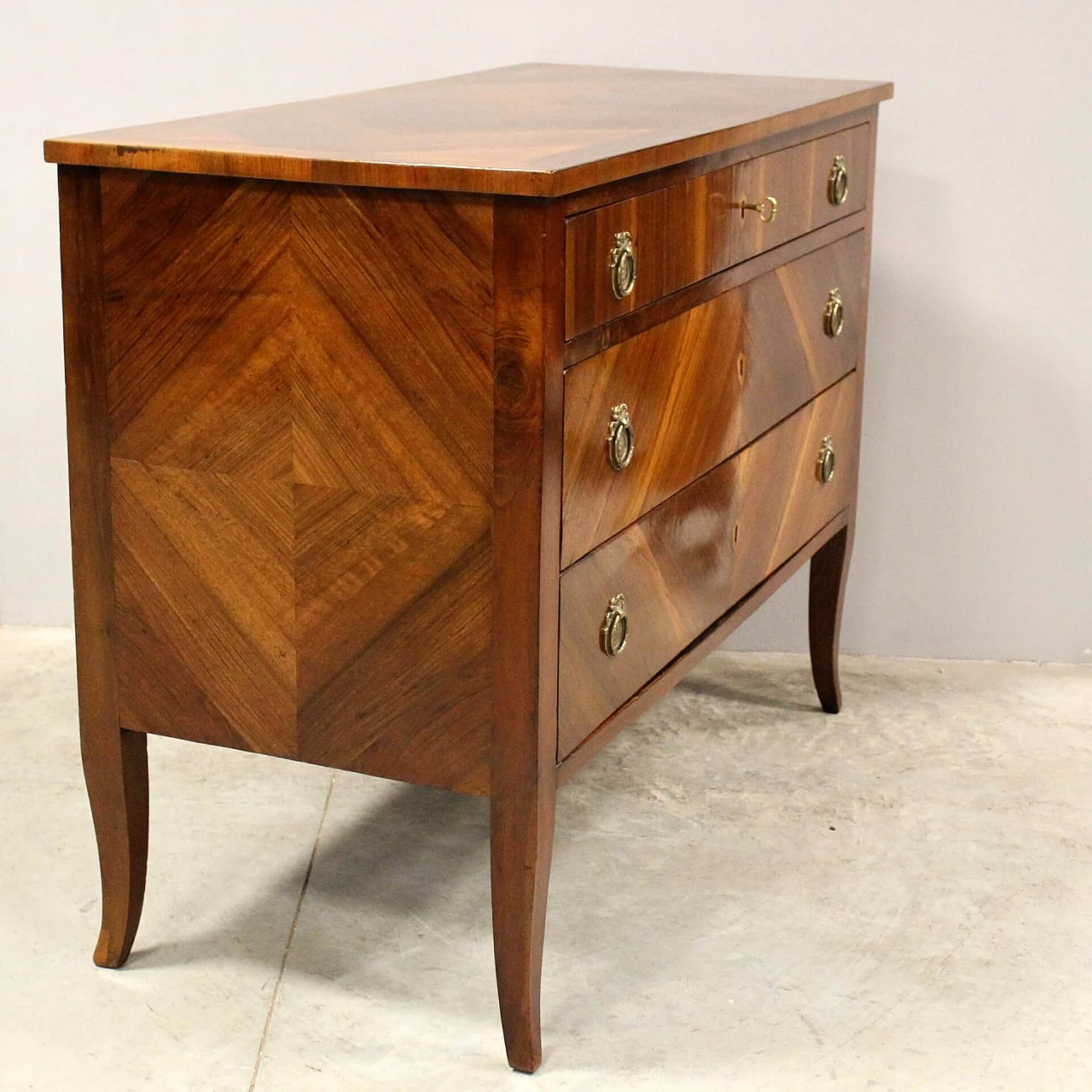 Directoire solid walnut and walnut paneled commode, late 18th century 4