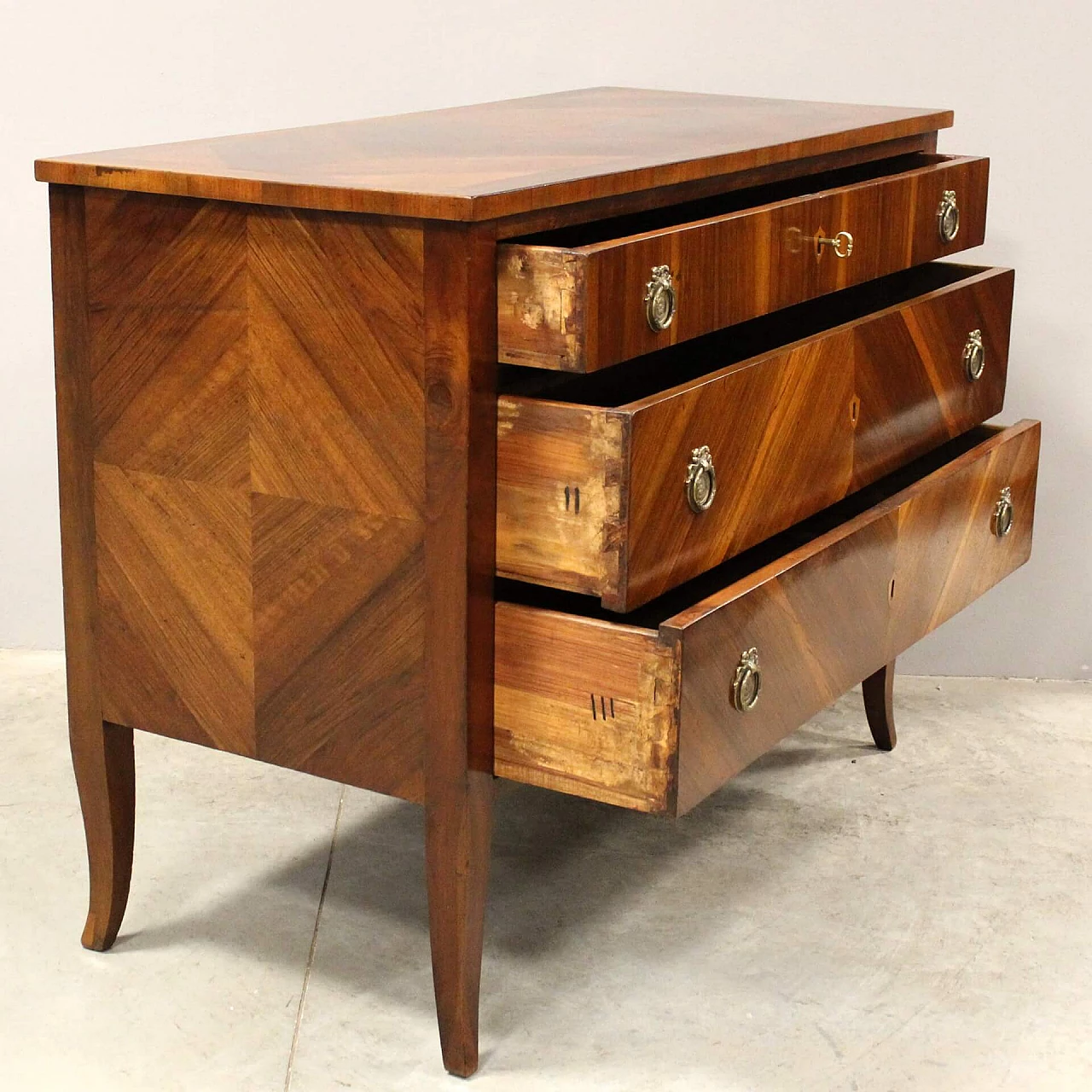 Directoire solid walnut and walnut paneled commode, late 18th century 9